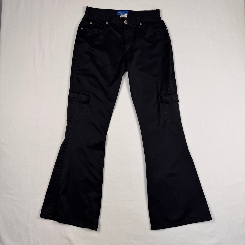 Venus Girl Trap Cargo Pants Women 7 Black Flare Leg Y2K Streetwear 9068